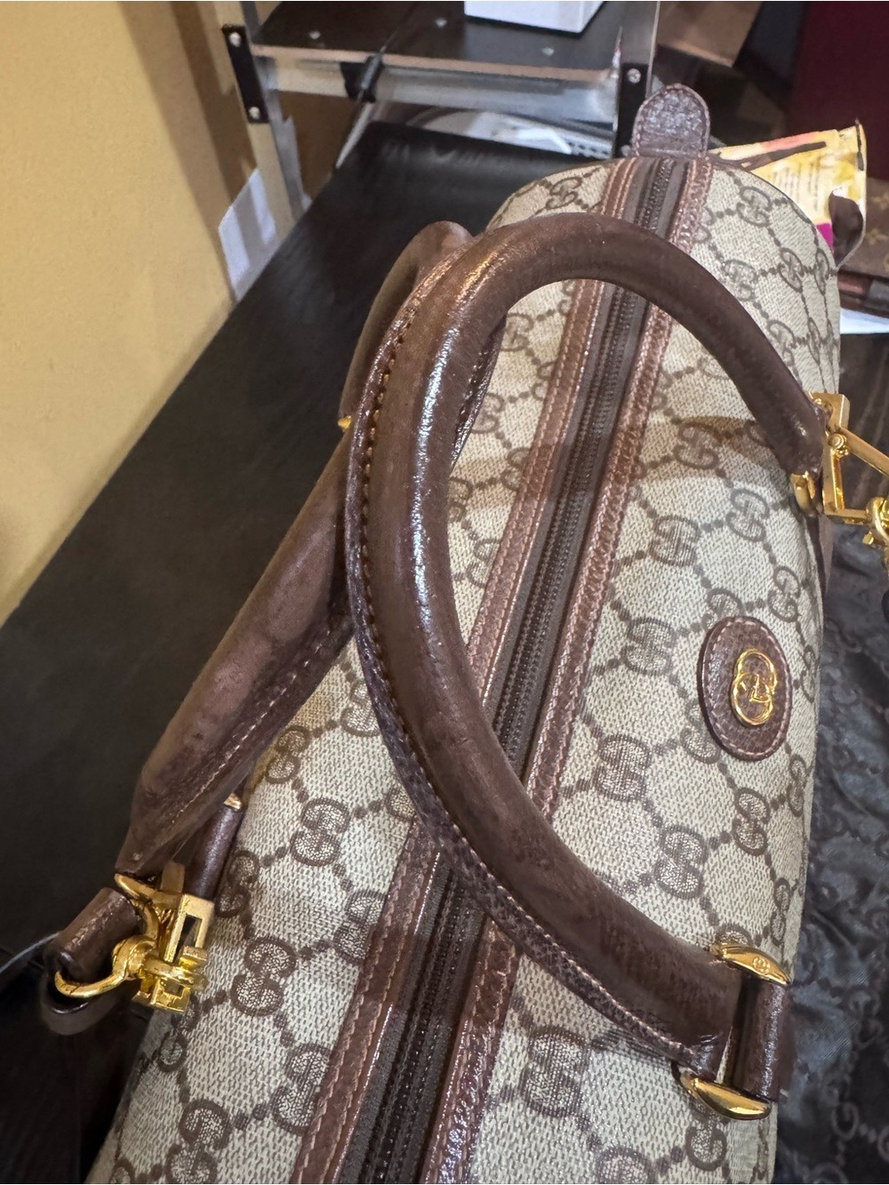Gucci Beige GG Canvas & Leather Boston Satchel with Gold Hardware, Dust Bag - Picture 12 of 16